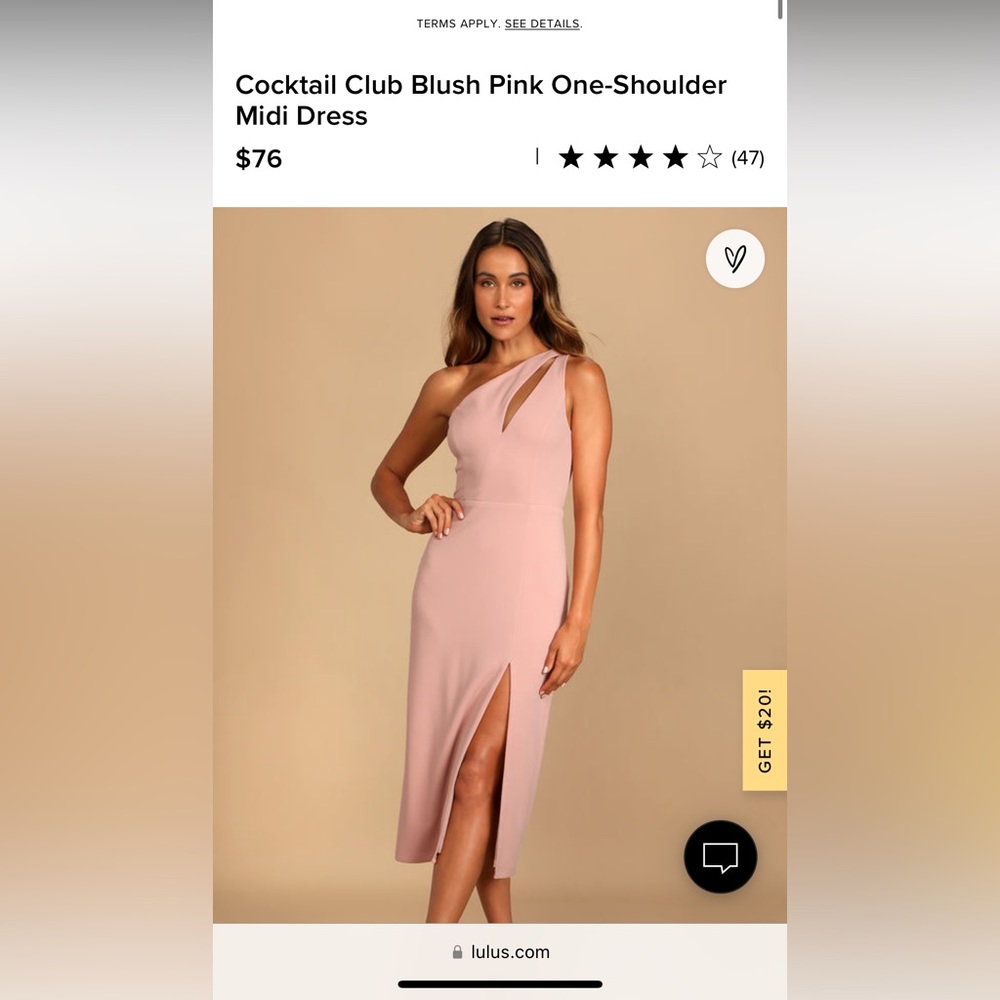 Lulus Cocktail Club Blush Pink One-Shoulder Midi Dress - Small NWT